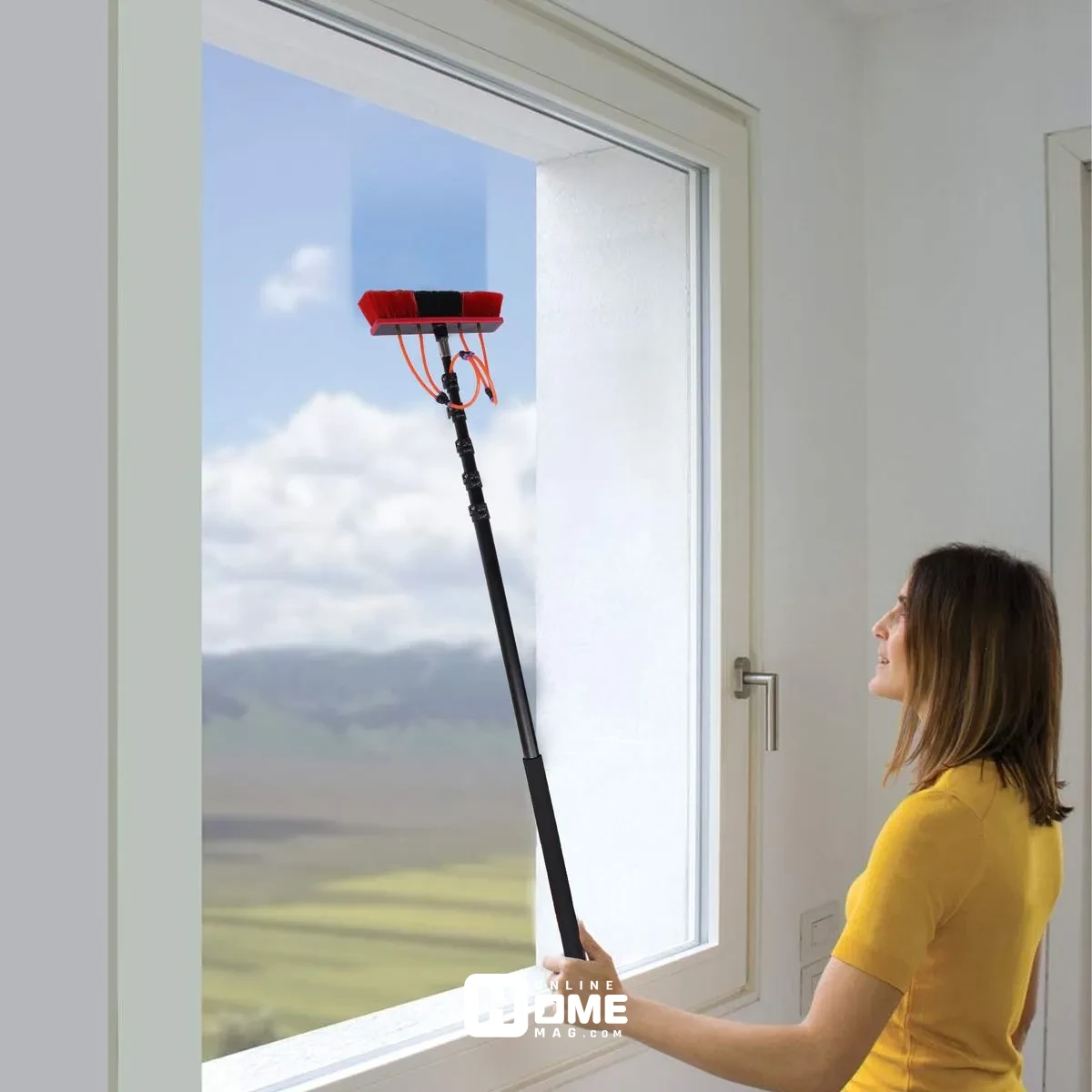 A professional water-fed pole system for cleaning high and large windows efficiently."