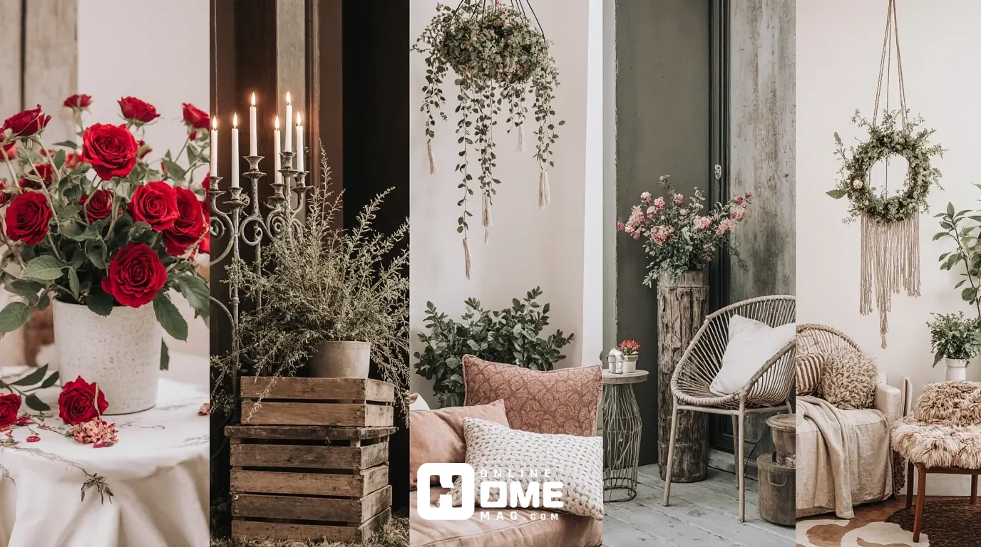 Different Valentine's Day balcony decoration style options from classic to bohemian themes