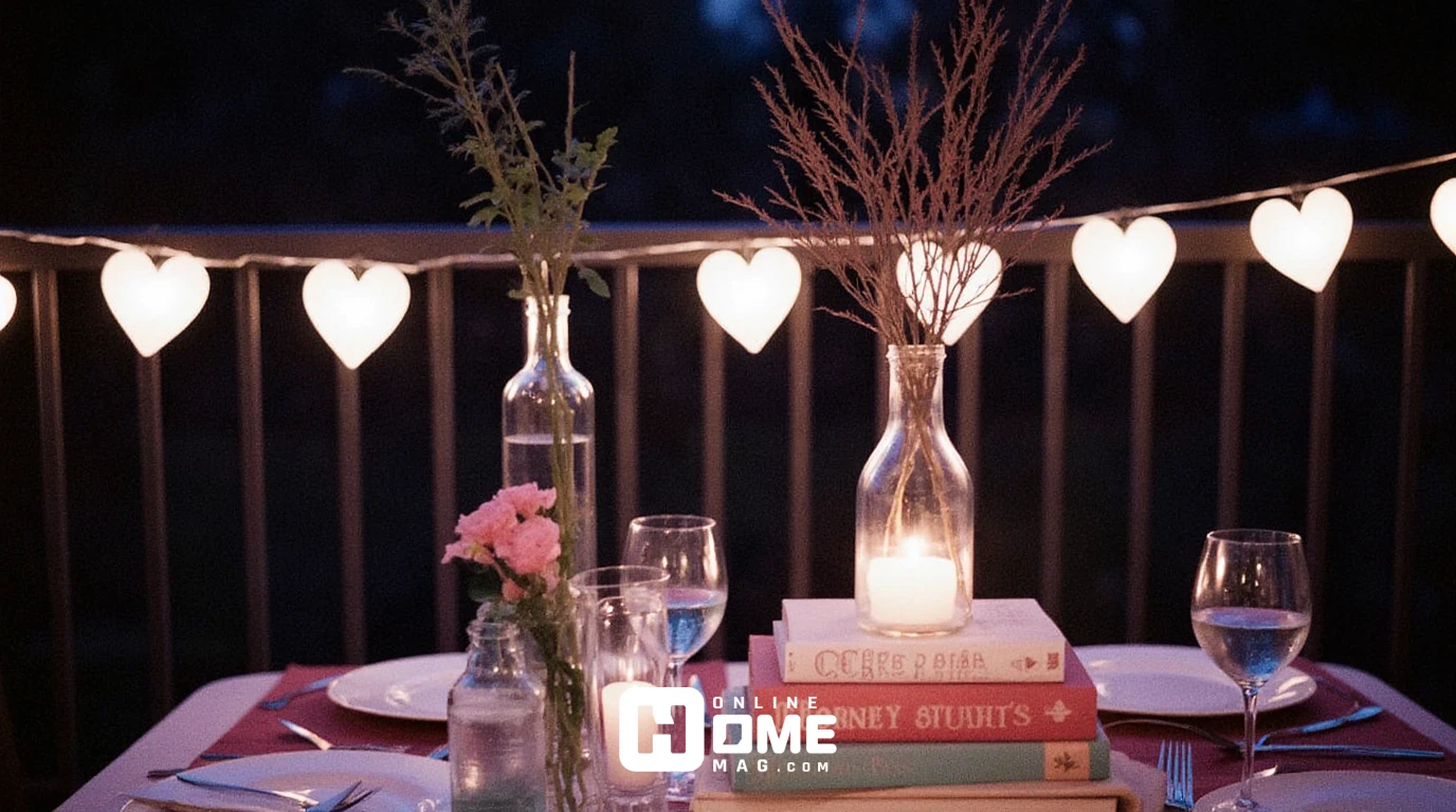 Budget-friendly Valentine's Day balcony decorations using repurposed items and DIY elements