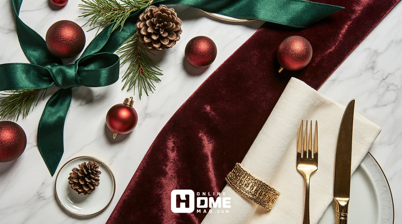 Traditional Christmas color palette featuring burgundy, forest green, gold and cream swatches 