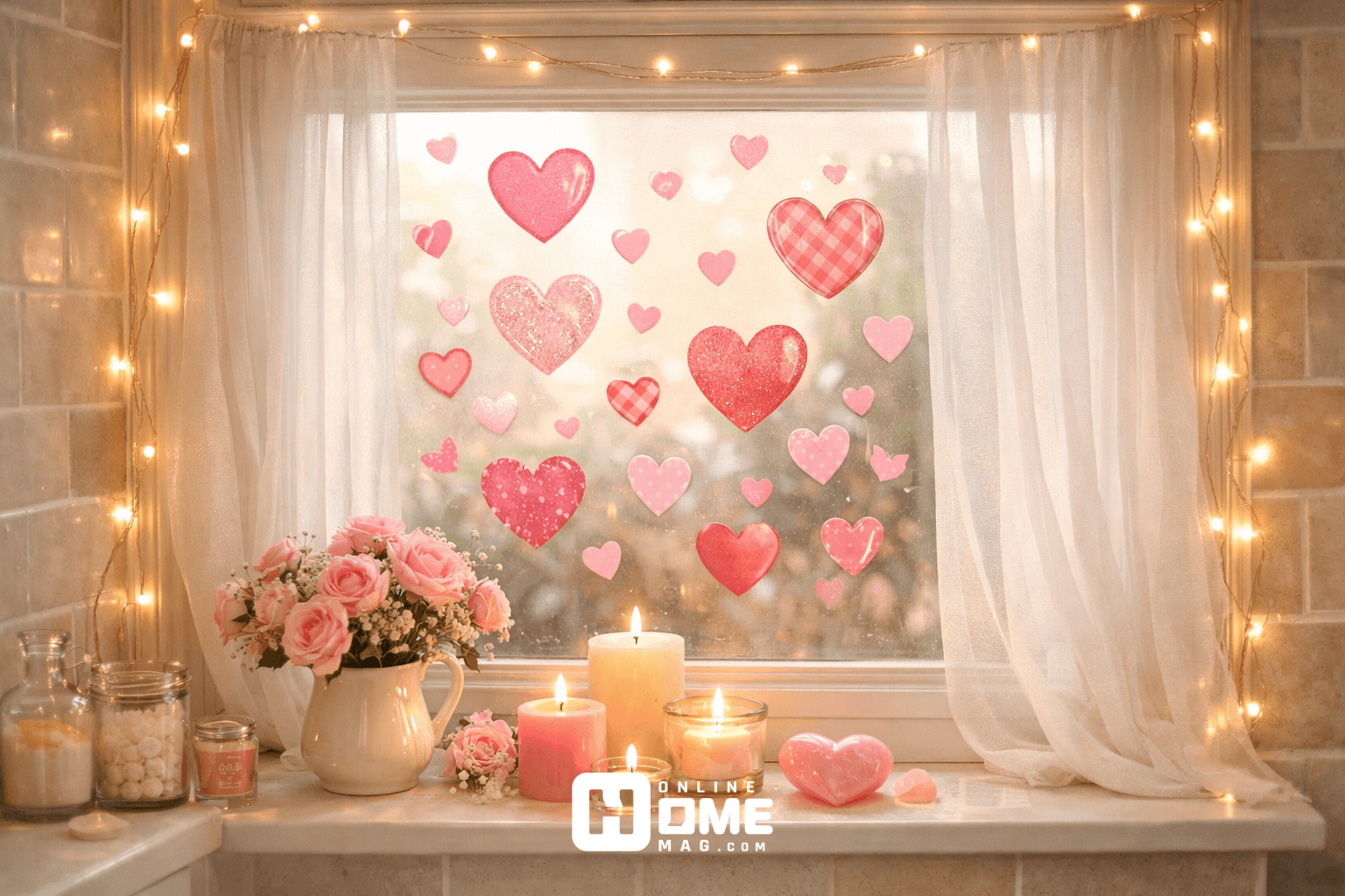 Bathroom window with sheer white curtains filtering soft morning light