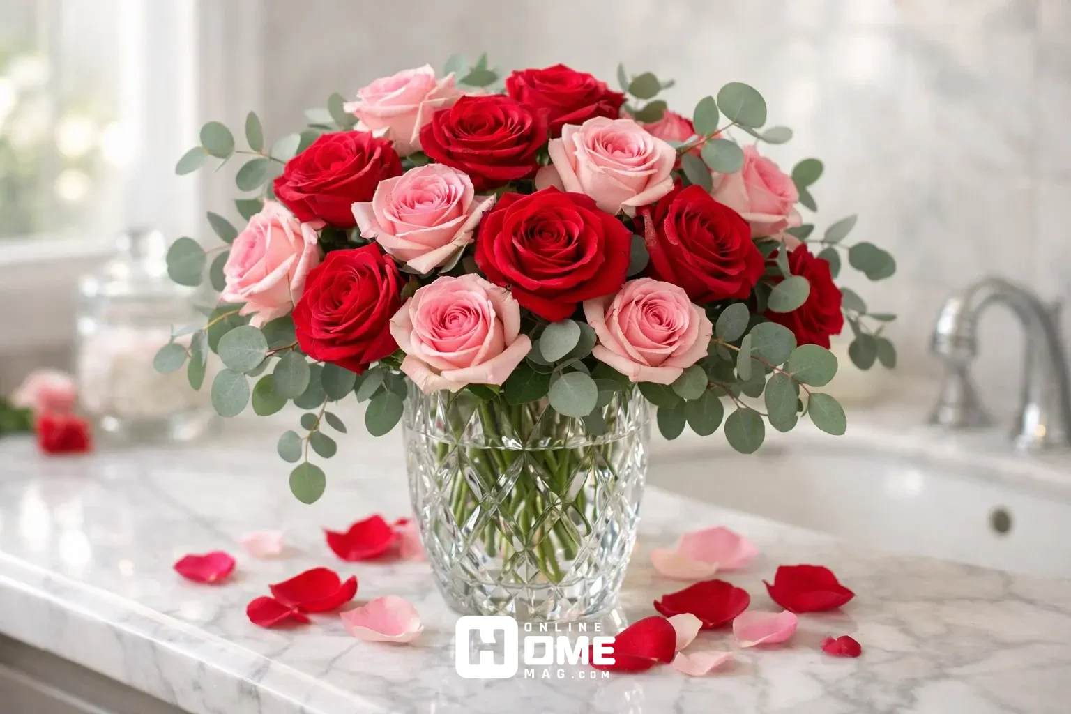 Beautiful arrangement of red and pink roses