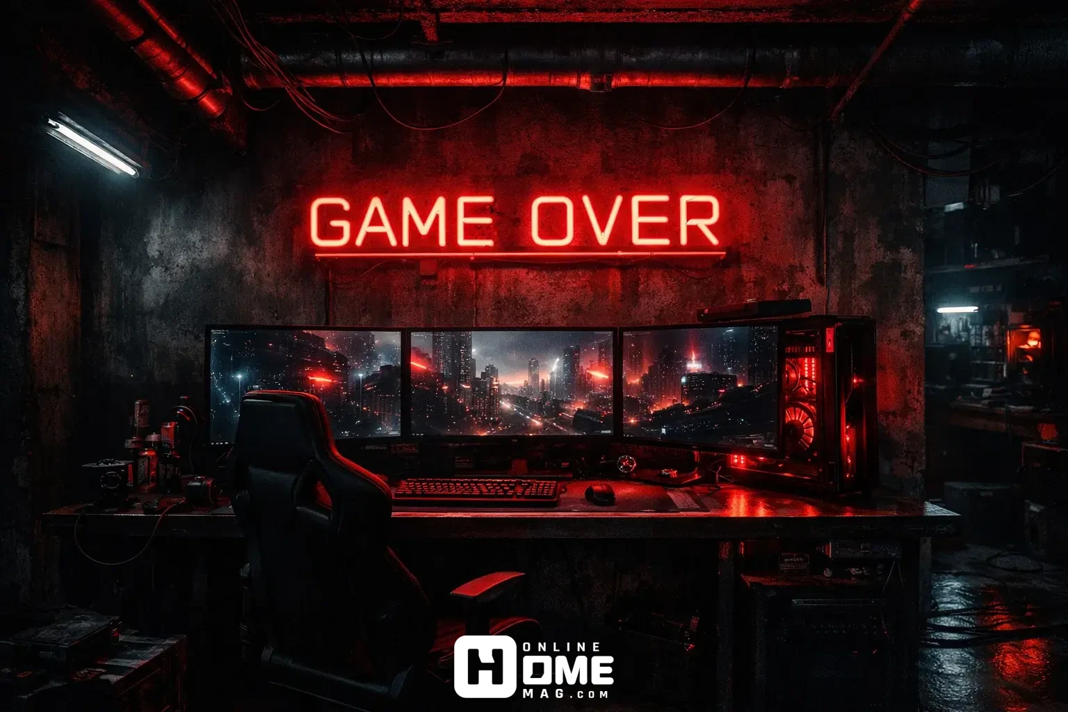 Cyberpunk basement gaming room