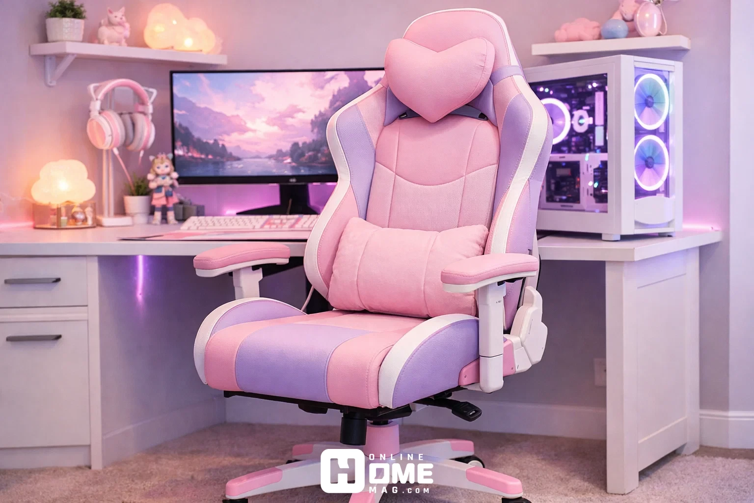 A stylish gaming chair with a feminine design