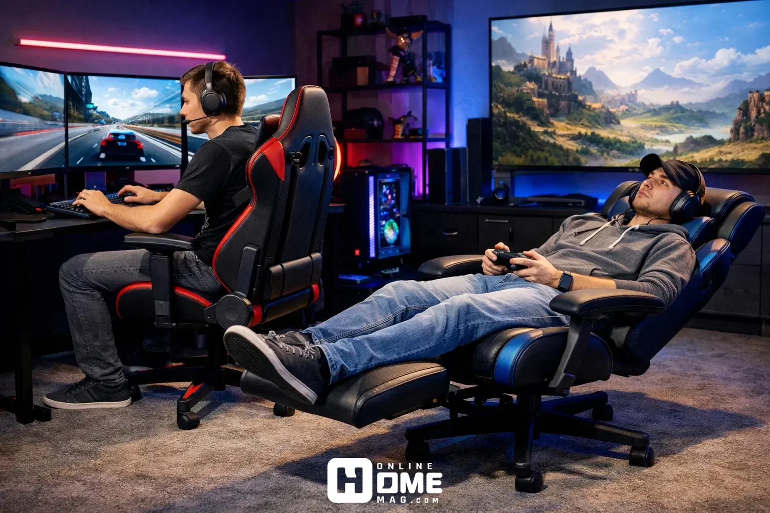 gamer sitting in a racing style gaming chair