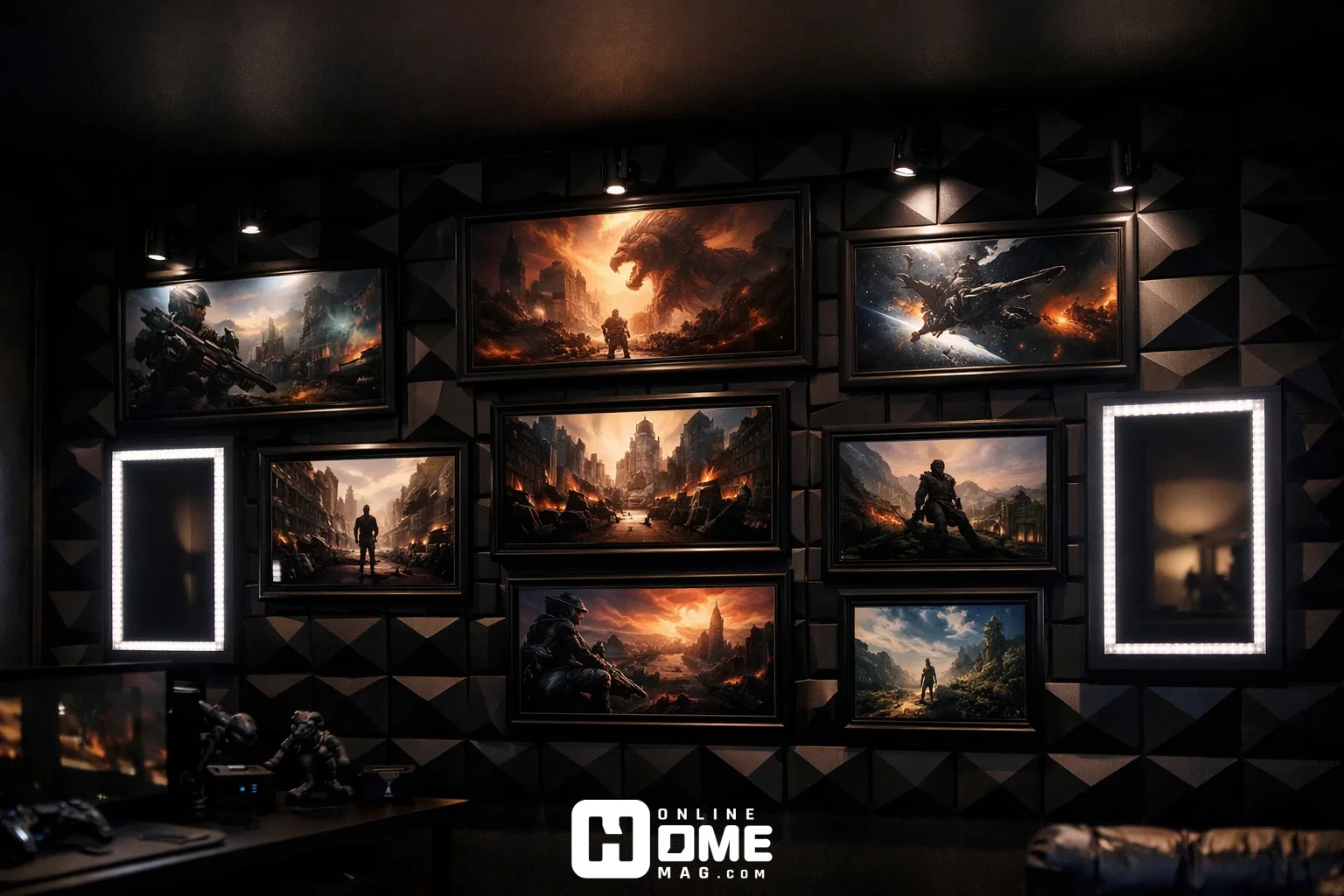 gaming room gallery wall