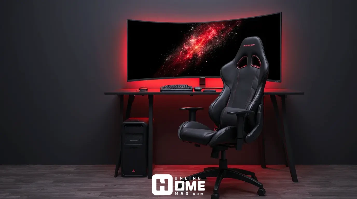 Dark masculine gaming room with a matte black accent wall