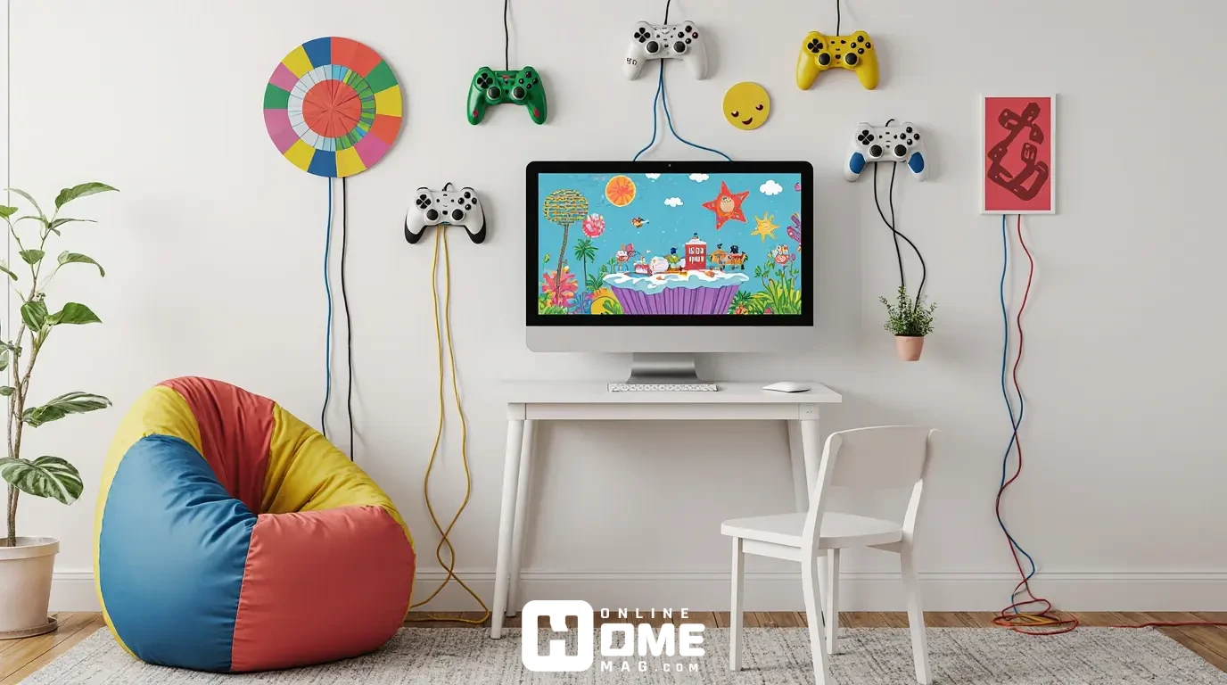 Bright and colorful kids' gaming corner