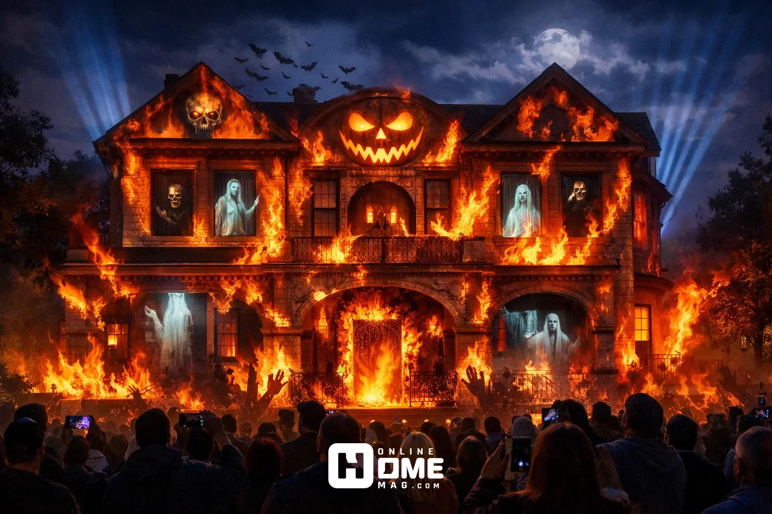 best outdoor halloween decorations projection mapping house facade lighting