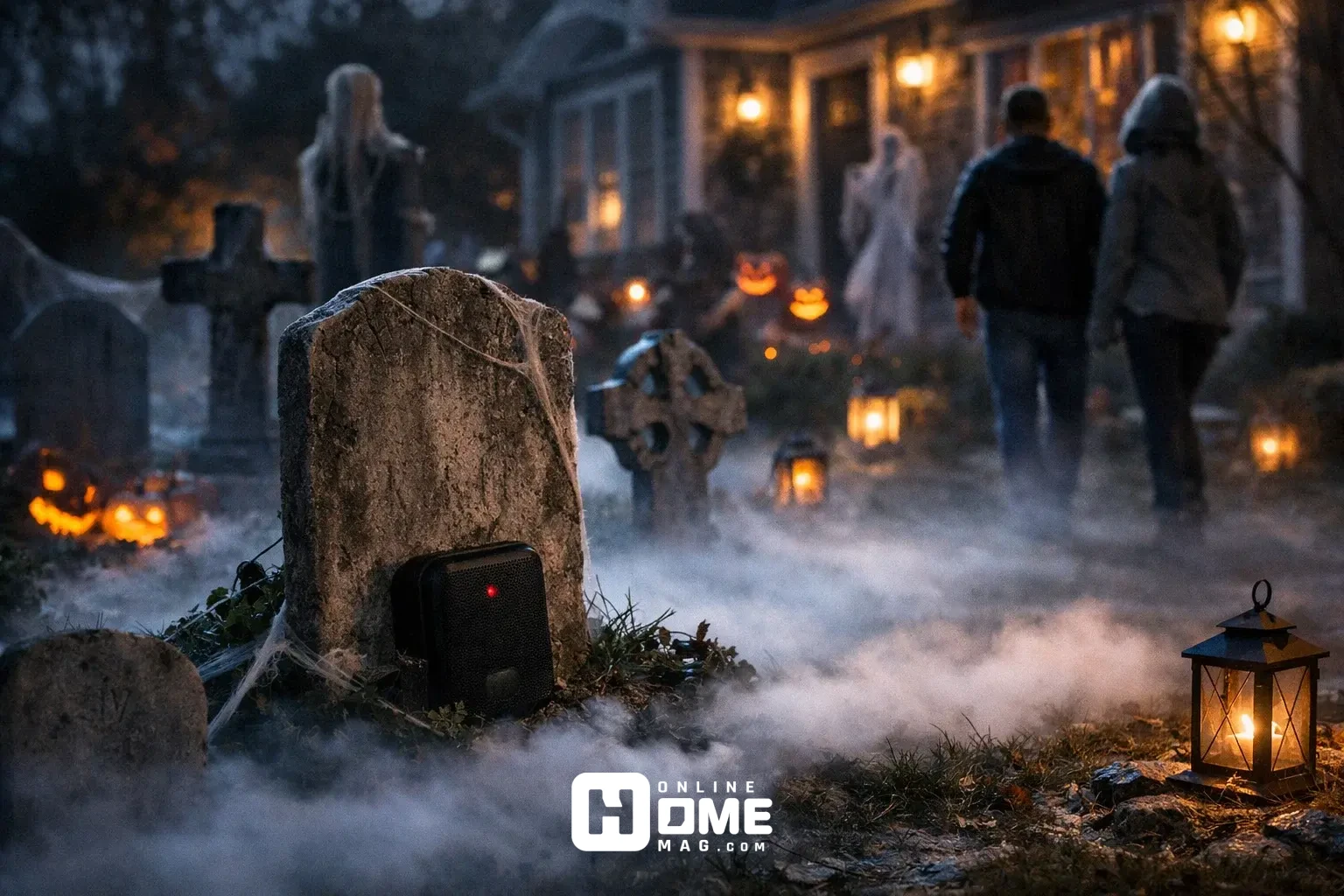 halloween decorations outdoor fog machine cemetery motion sensors atmospheric