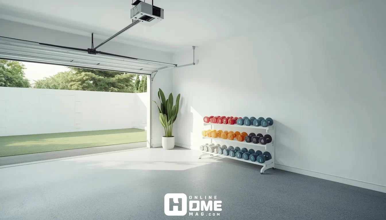 modern home garage gym with white painted walls