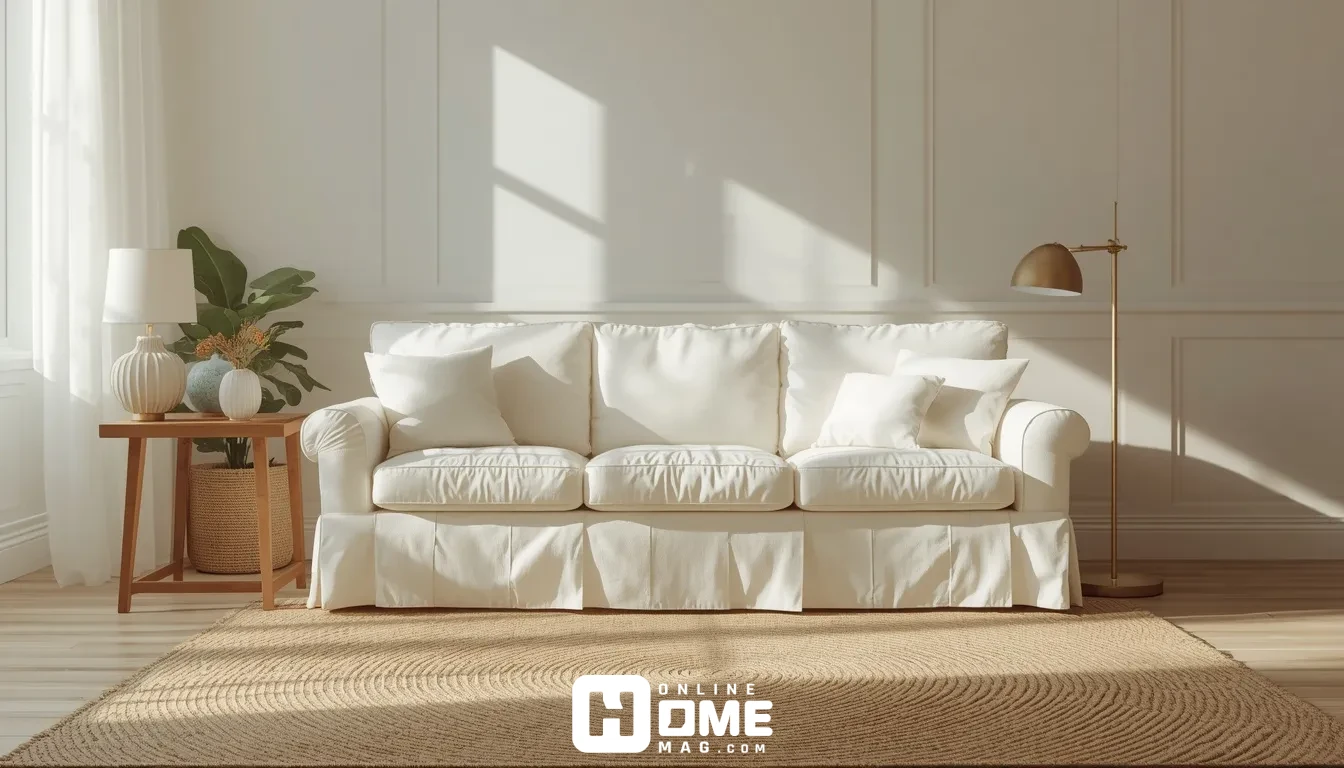 skirted sofa with a tailored box-pleat skirt